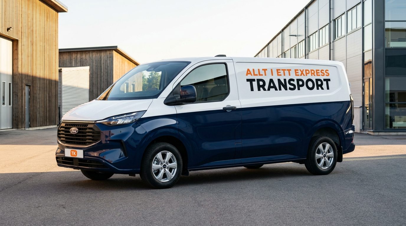 Ford Transit Custom 2026 — sidoprofil med företagsdekor